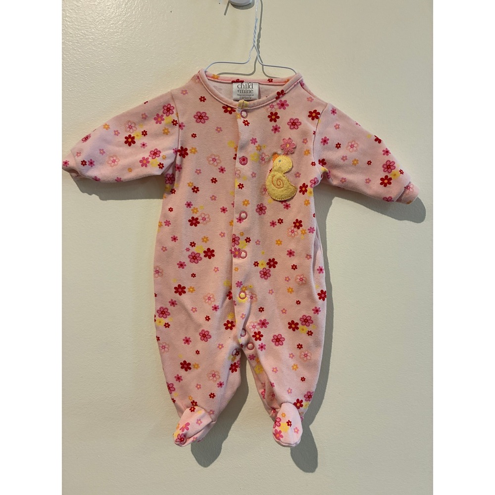 Child of Mine by Carters Pink Floral Duck Snap Up Footed Sleeper 3-6M